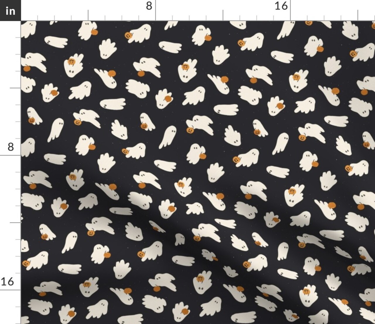 Little Ghost Trick Or Treat Small Scale Charcoal Black Pumpkins Custom Printed Fabric by Spoonflower Various Fabrics by the Yard or Fat Quarter